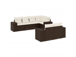 Conjunto de 7 Sofás de Jardim com Almofadões Vime Pe Castanho MAISON EXCLUSIVE (7 pcs)