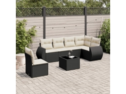 Vidaxl 7 Pcs Conjunto de Sofás P/ Jardim C/ Almofadões Vime Pe Preto