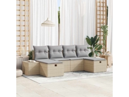 Vidaxl Conjunto De Sofá De Jardim 6 Unid. Bege Vime Pe