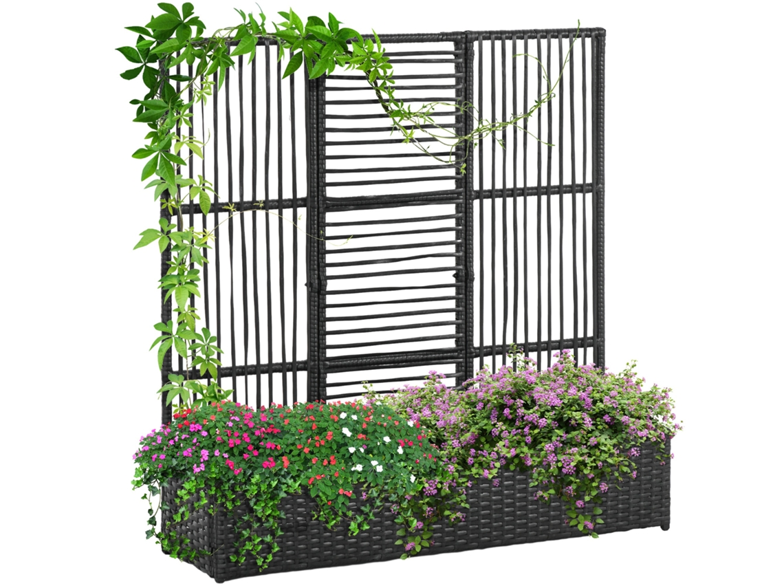 Vaso com Treliça BTFORUS resistente às intempéries polirrattan 103x29x103cm preto