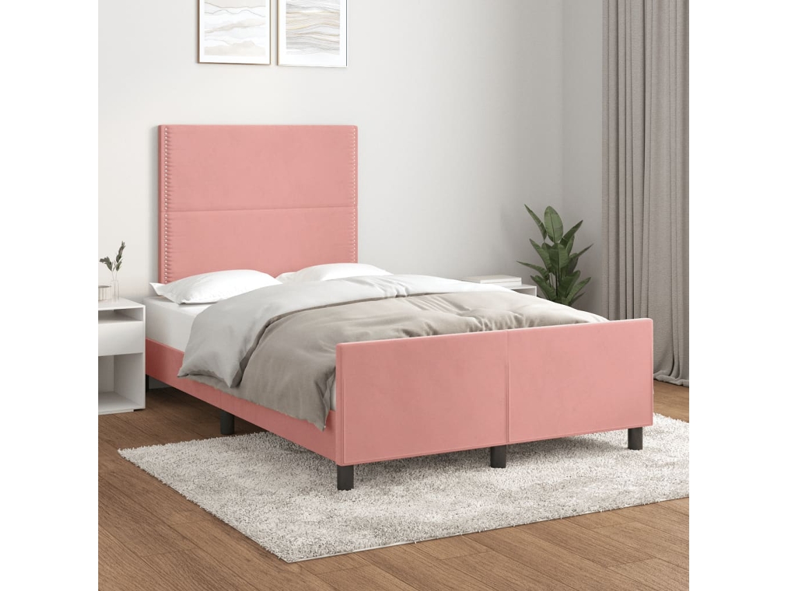 Vidaxl Estrutura De Cama Com Colchão 120x190 Cm Veludo Rosa