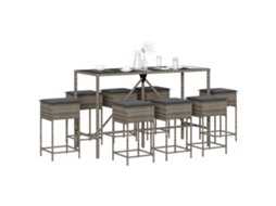 Vidaxl 9 Pcs Conjunto de Bar P/ Jardim C/ Almofadões Vime Pe Cinzento