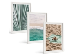 Pinturas Murais Modernas Vistas De Férias Na Praia E No Mar Moldura Branca Pinturas De Quarto Espelharte (3 Piezas De 40x60 Cm)