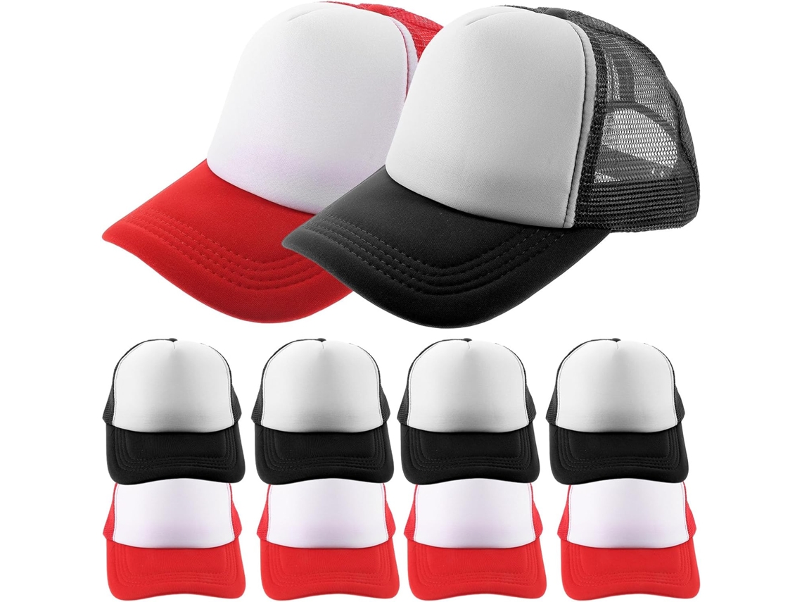 Conjunto De 10 Bonés De Beisebol Em Tela, 5 Pretos E 5 Vermelhos, Poliéster Leve, Personalizáveis.