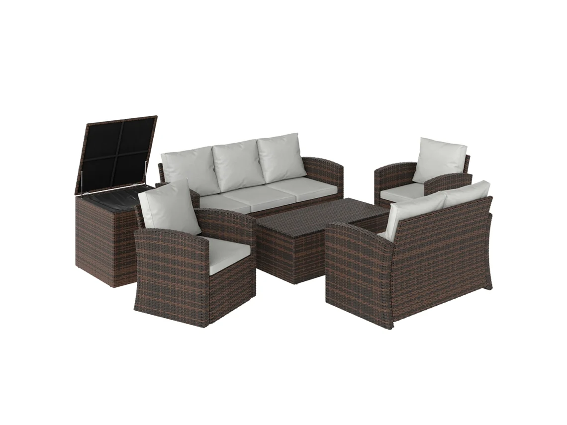 Conjunto de jardim 3 peças de vime com 2 cadeiras com almofadas, mesa de vidro temperado, cinza QINGYU TECH
