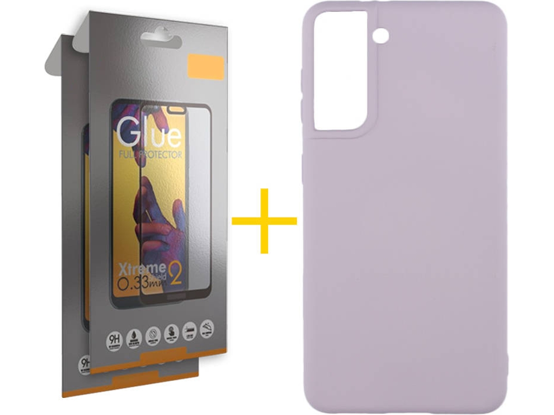 Capa e 2 Películas de Vidro Full Samsung S21 SKYHE Silicone Líquido Roxo