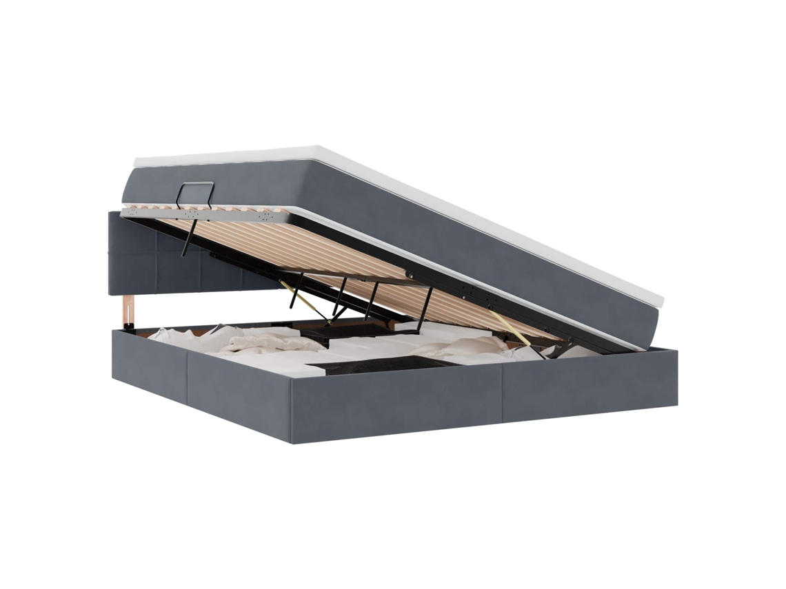 Maison Exclusive - Cama Com Arrumação E Led Cinza Escuro 160 X 200 Cm Veludo