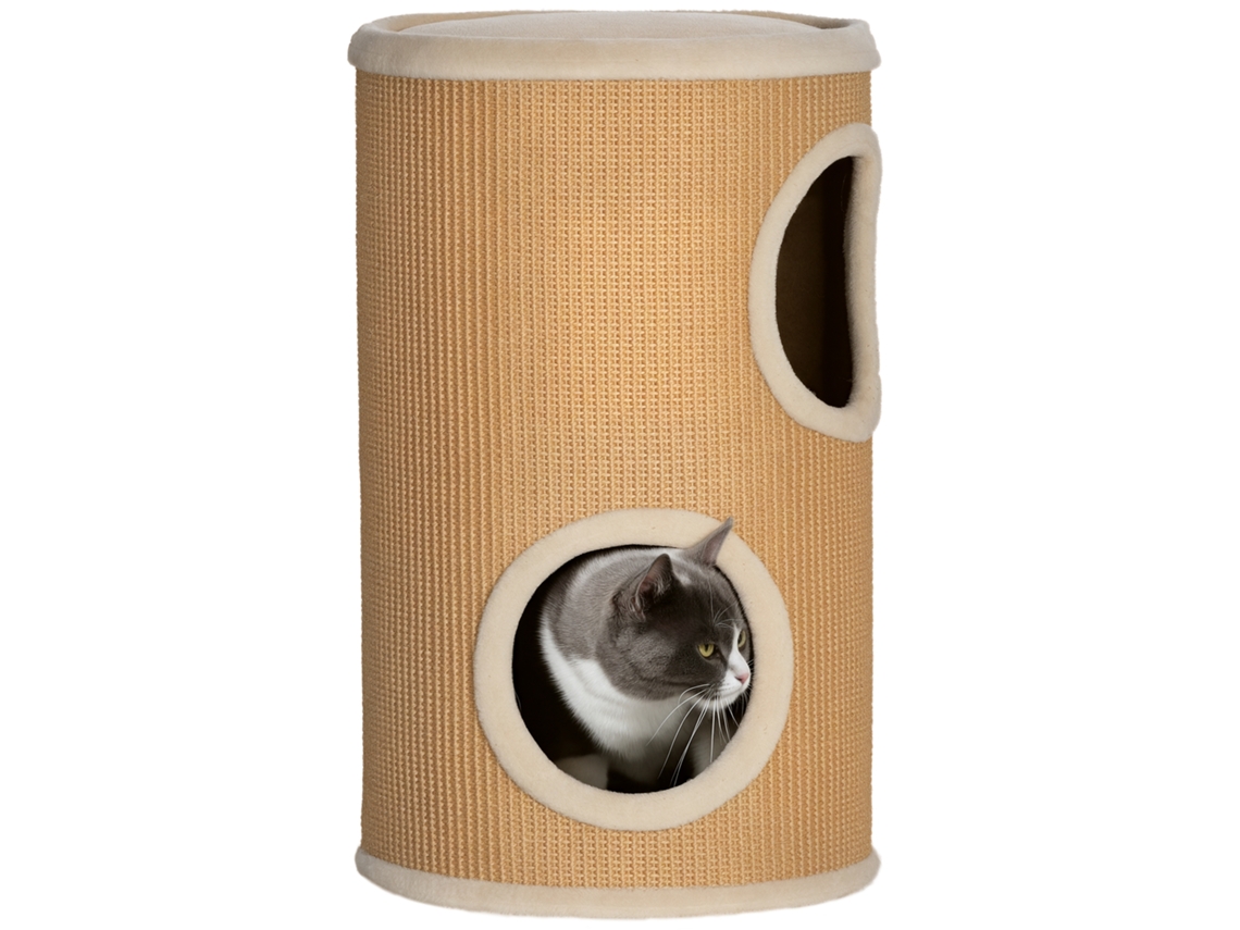 Árvore de Gato para Arranhar Barril Torre de Arranhão com 2 Camadas de Sisal Natural para 1 a 2 Gatos Ø 35 X 60h Cm Ge