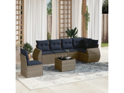 Vidaxl Conjunto De Sofá De Jardim Com 7 Peças E Almofadas Em Rattan Sintético Cinza