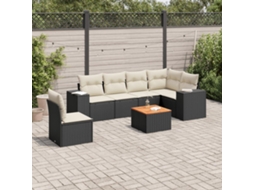 Vidaxl 7 Pcs Conjunto De Sofás P/ Jardim C/ Almofadões Vime Pe Preto