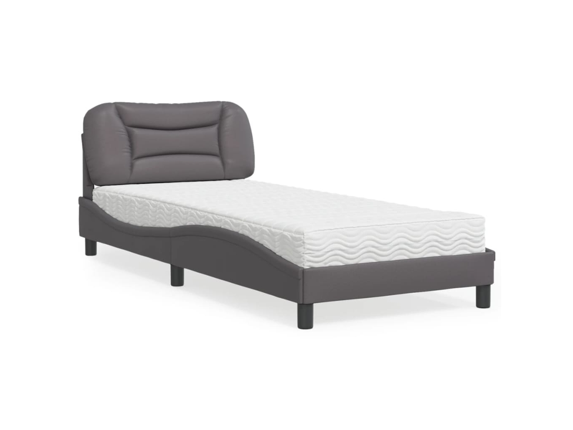 Vidaxl Cama Com Colchão Hvar 90x190 Cm Couro Artificial Cinzento