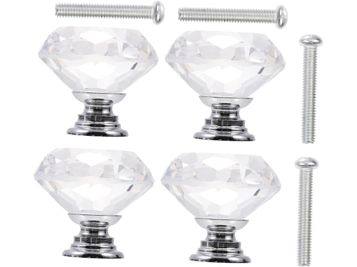 Balacoo Conjunto De 4-puxadores Cristal Para Armários, Design Prismático Em Vidro Transparente, Com Furo Único, Para