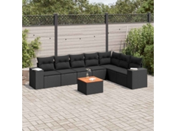 Vidaxl 8 Pcs Conjunto Sofás De Jardim Com Almofadões Vime Pe Preto