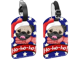 Conjunto De 2 Etiquetas Bagagem Em Imitação Couro Com Desenho Pug Hohohoho