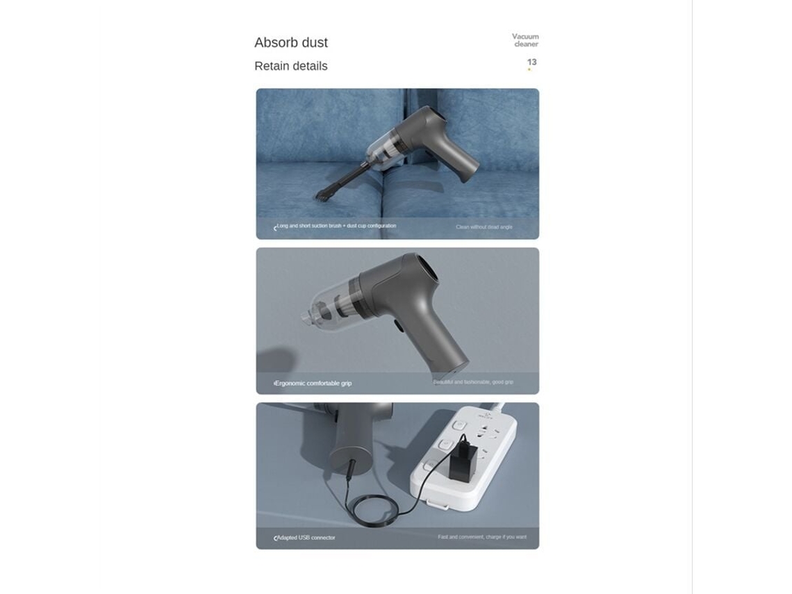 Lurelia Aspirador Portátil Para Carro, 11000 Pa, 120 W, 2000 Mah, Sopro, Branco