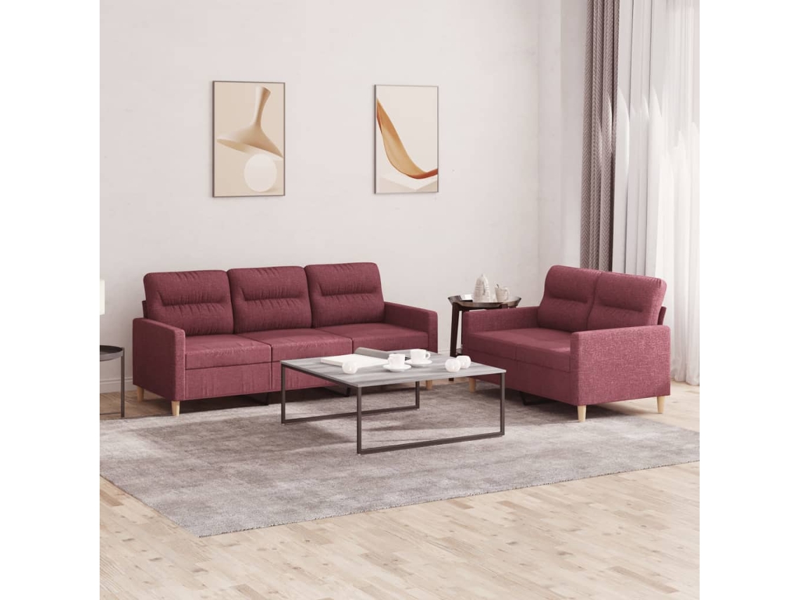 Vidaxl 2 Pcs Conjunto De Sofás Com Almofadões Tecido Vermelho Tinto