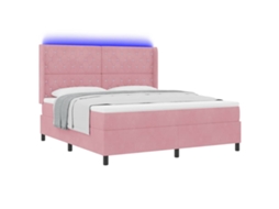 Cama Box com Colchão com Led Rosa 180 X 200 Cm Veludo MAISON EXCLUSIVE
