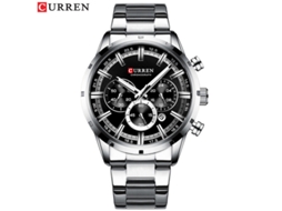 Relógio Masculino MDUG, moderno, à prova d'água, com pulseira de aço inox, prateado e preto