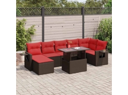 Vidaxl 8 Pcs Conj. Sofás Jardim C/ Almofadões Vime Pe/acácia Castanho