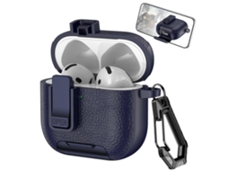 Capa Para Fones De Ouvido Sem Fio Airpods 4 Com Textura De Couro, Gancho E Suporte.