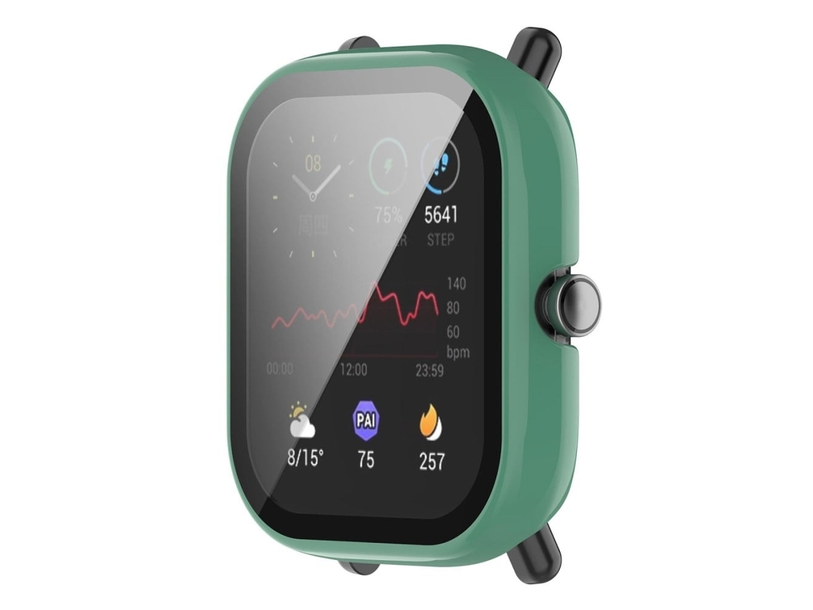Lurelia Capa Com Vidro Temperado Para Amazfit Bip U / Bip U Pro / Pop / Pop Pro, Pc E Vidro Temperado, Proteção 360°, Verde Agulha De Pinho