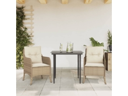 Vidaxl 3 Pcs Conjunto De Jantar P/ Jardim Com Almofadões Vime Pe Bege