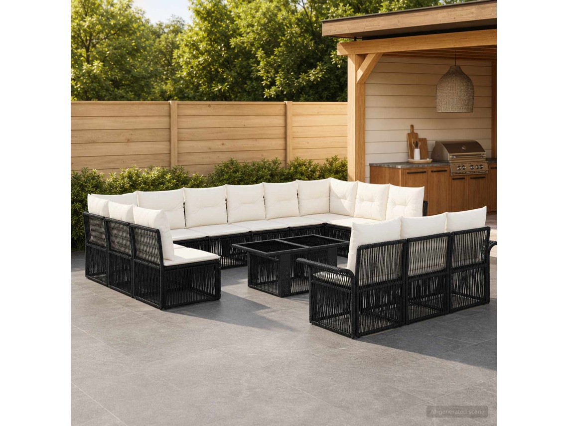 Vidaxl Conjunto De Sofá De Jardim 14 Unid. Preto E Branco Creme