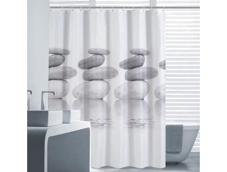 Cortina de Chuveiro LIFEWIT Cortina de Banheiro Impressa em Seixos Cortina de Banheiro À Prova D'Água com 12 Anéis de Gancho 180 * 180 Cm Cinza