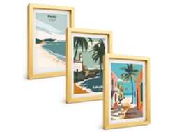 Composição De Quadrospraias Tropicais E Palmeiras Moldura Dourada Imagens Para Um Quarto Infantil Espelharte (3 Peças 20x30 Cm)