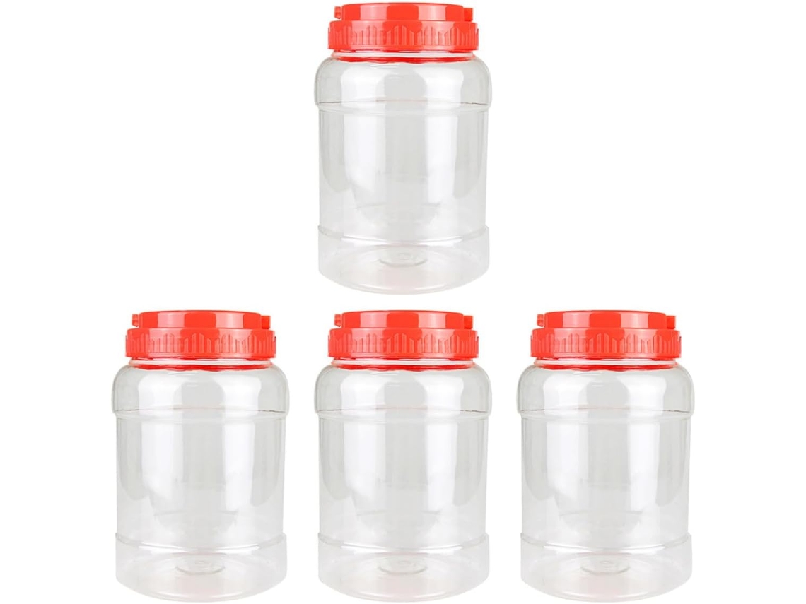 Kit De 4 Recipientes Plásticos Transparentes De 1000ml Com Tampas De Rosca E Alças, Ideais E Comercial