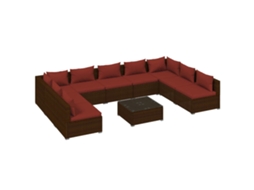 Maison Exclusive - 10 Pcs Conjunto Lounge De Jardim C/ Almofadões Vime Pe Castanho