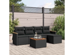 Vidaxl 6 Pcs Conjunto Sofás De Jardim C/ Almofadões Vime Pe Preto