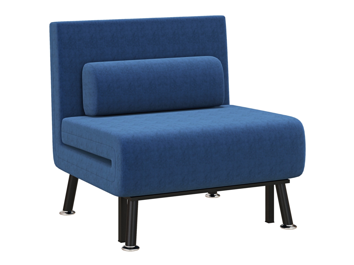 Sofá cama individual PRIME KANG dobrável com encosto ajustável em 5 níveis, almofada, estofamento em Linho sintético, 75x70x75 cm, Azul