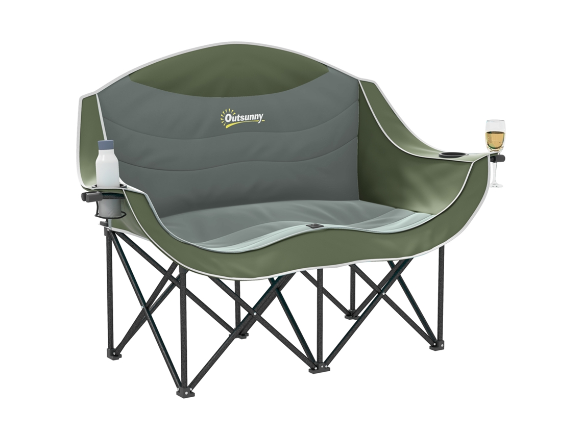 Cadeira Dobrável BTFORUS 2 lugares para camping, suporte para bebidas, bolsa de transporte, suporta até 250kg, verde
