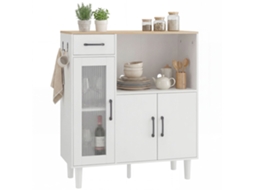 Armário Multiuso ZENCORE SERVICES com prateleira ajustável, base elevada, madeira, 76x41,2x74cm, branco e carvalho