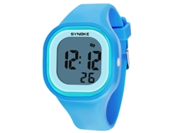 (azul) Relógio Digital Feminino, Material De Silicone À Prova D'água, Multifuncional Com Despertador.