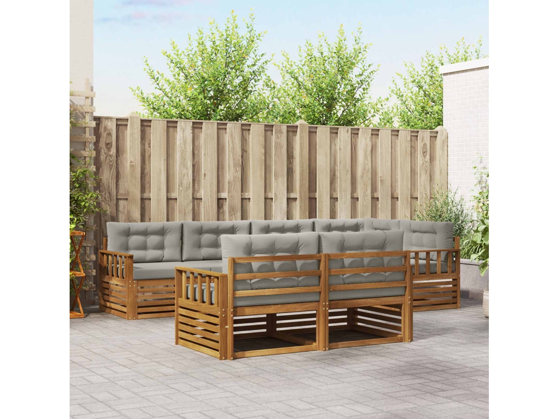 Vidaxl Conjunto De Sofás Para Exterior 7 Pcs Cinza Natural E Claro