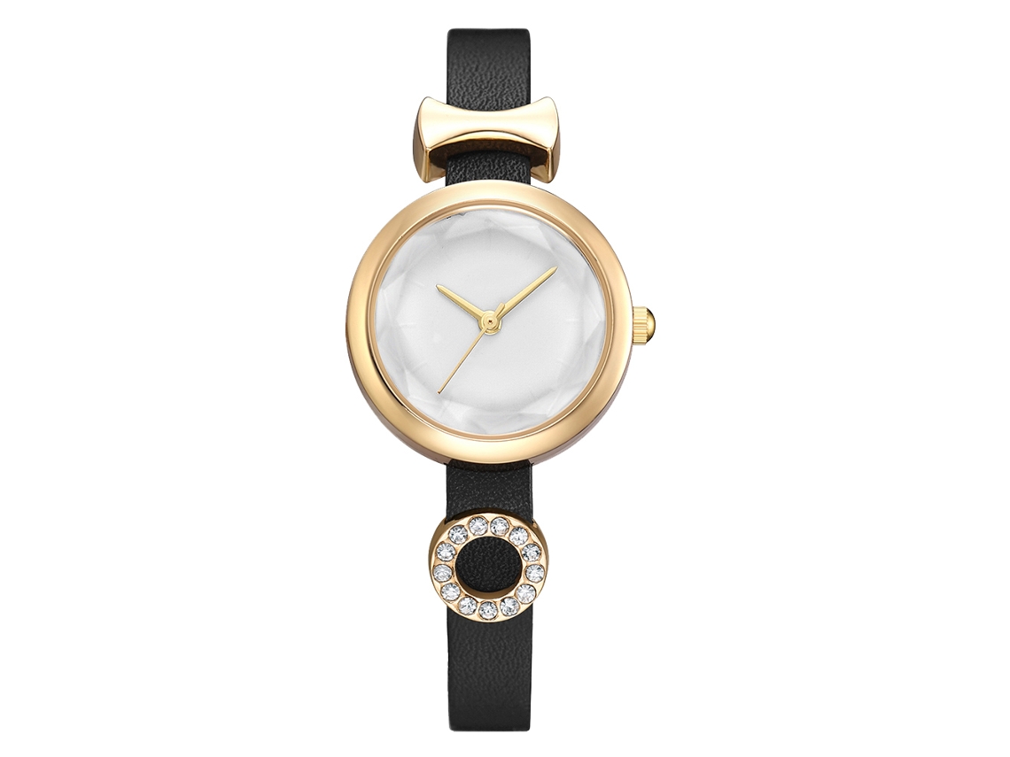 Relógio Feminino de Moda com Pulseira de Couro Pu, Strass e Padrão de Laço (3)