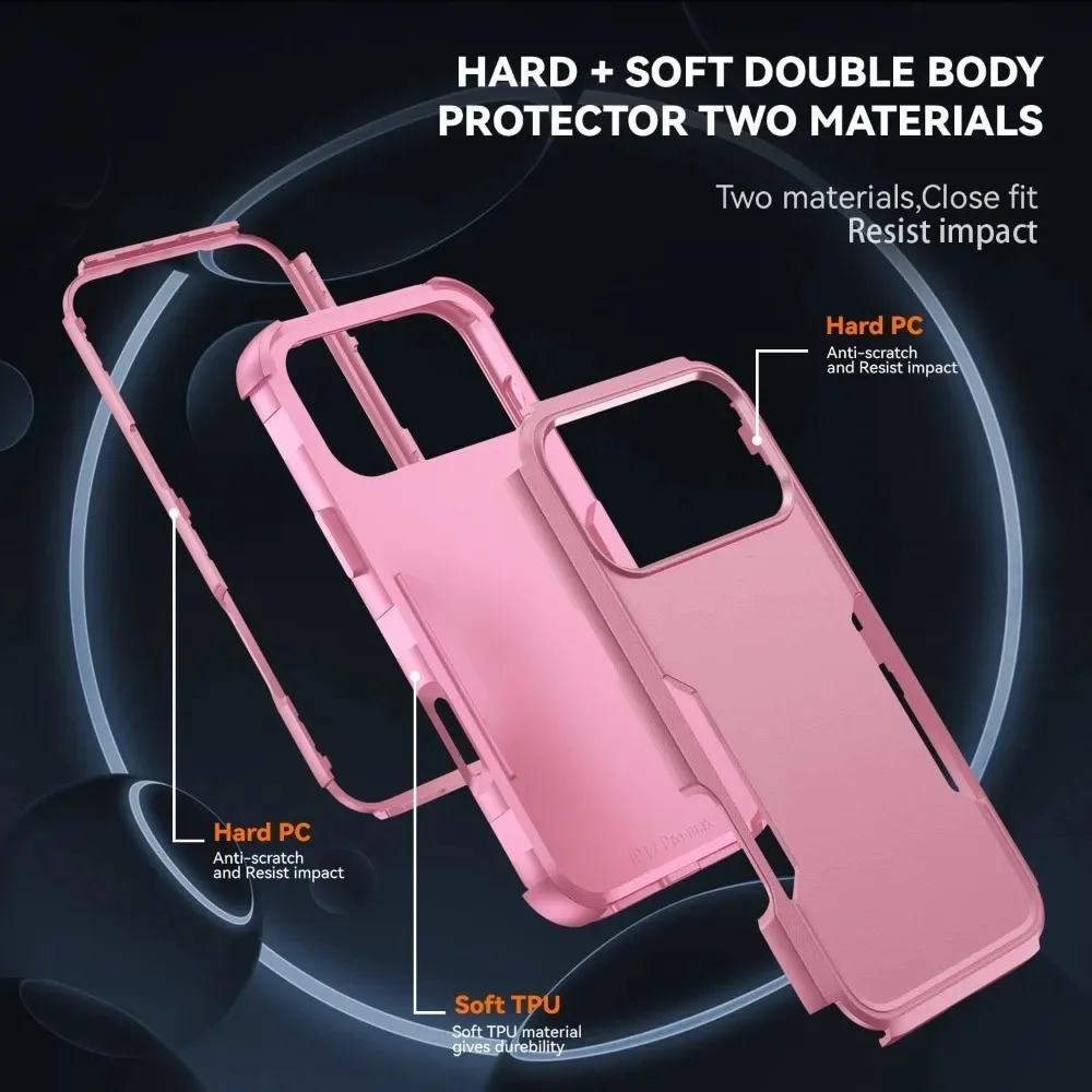 (rosa, Iphone 17 Pro Max) Capa Protetora Tripla Reforçada, Resistente A Impactos E Quedas, Para Iphone.