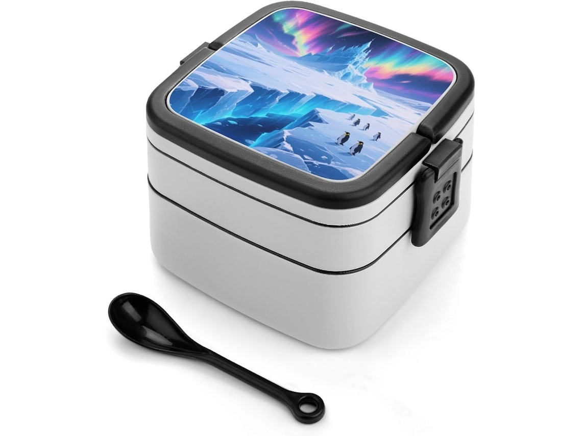 Marmita Bento Aurora Glacier De Camada Dupla Para Adultos Com Colher E Alça, À Prova De Vazamentos, Marmita Empilhável