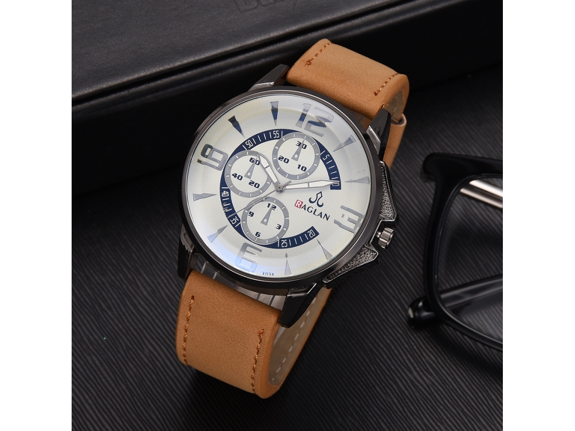 Reloj Clásico Digital Unisex Con Correa De Cuero Pu Dial Redondo Quartz Café