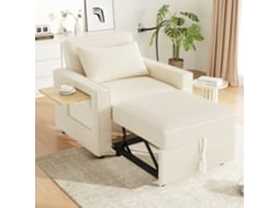 Sofá-cama Multifuncional De 1 Lugar - Com Porta Usb, Suporte Para Telemóvel, Tecido De Veludo Cotelê, Bege