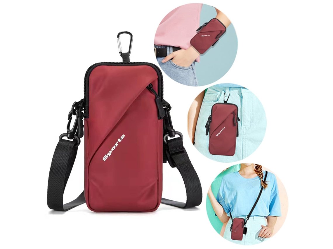 Bolsa Transversal Pequena Com Suporte Para Celular E Alça De Braço, Compatível Com Iphone E Android, Vermelha.
