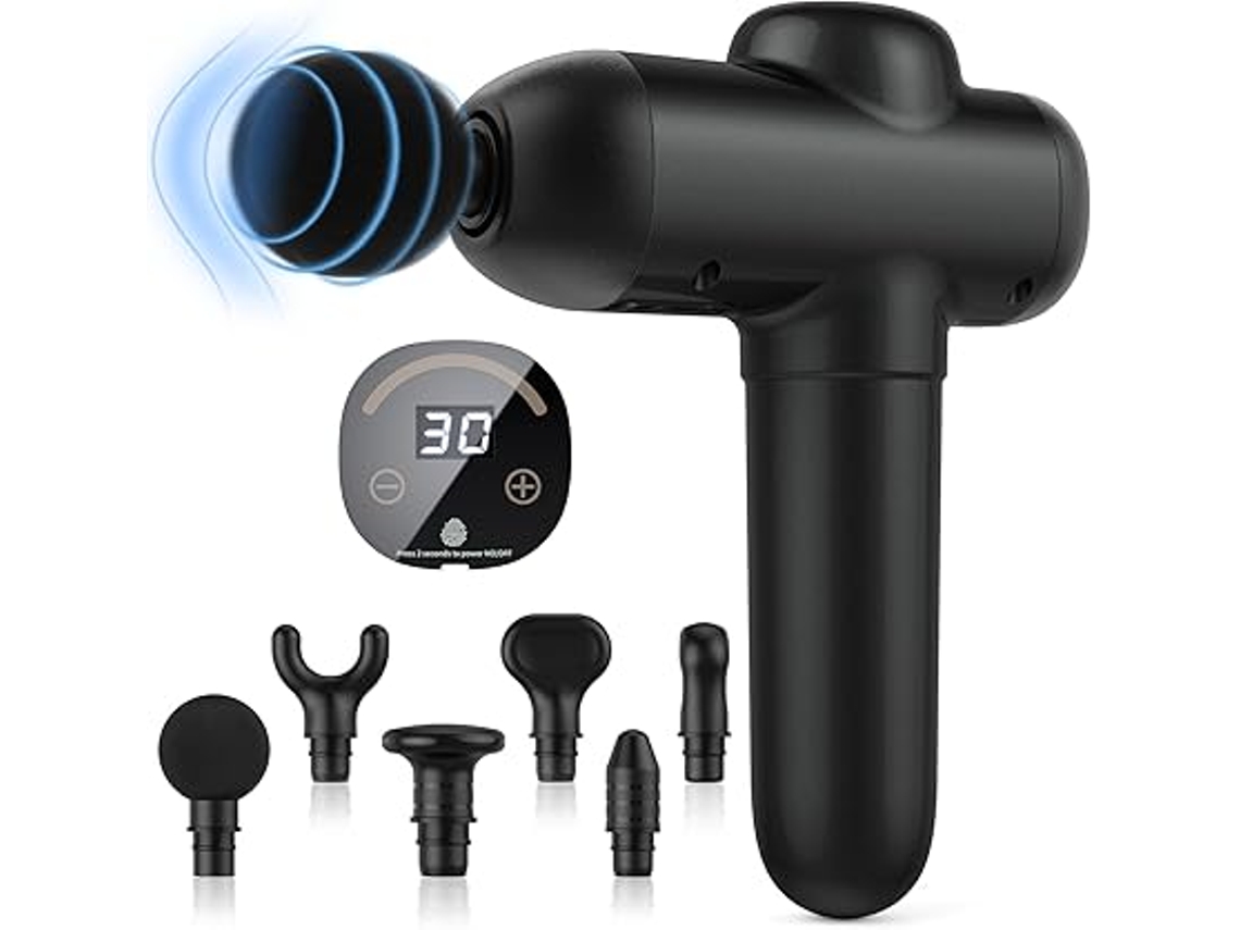 Pistola De Massagem Muscular, 30 Velocidades, 6 Cabeças De Massagem, Tela Sensível Ao Toque Lcd, Preto Profundo SUNNY SPACES