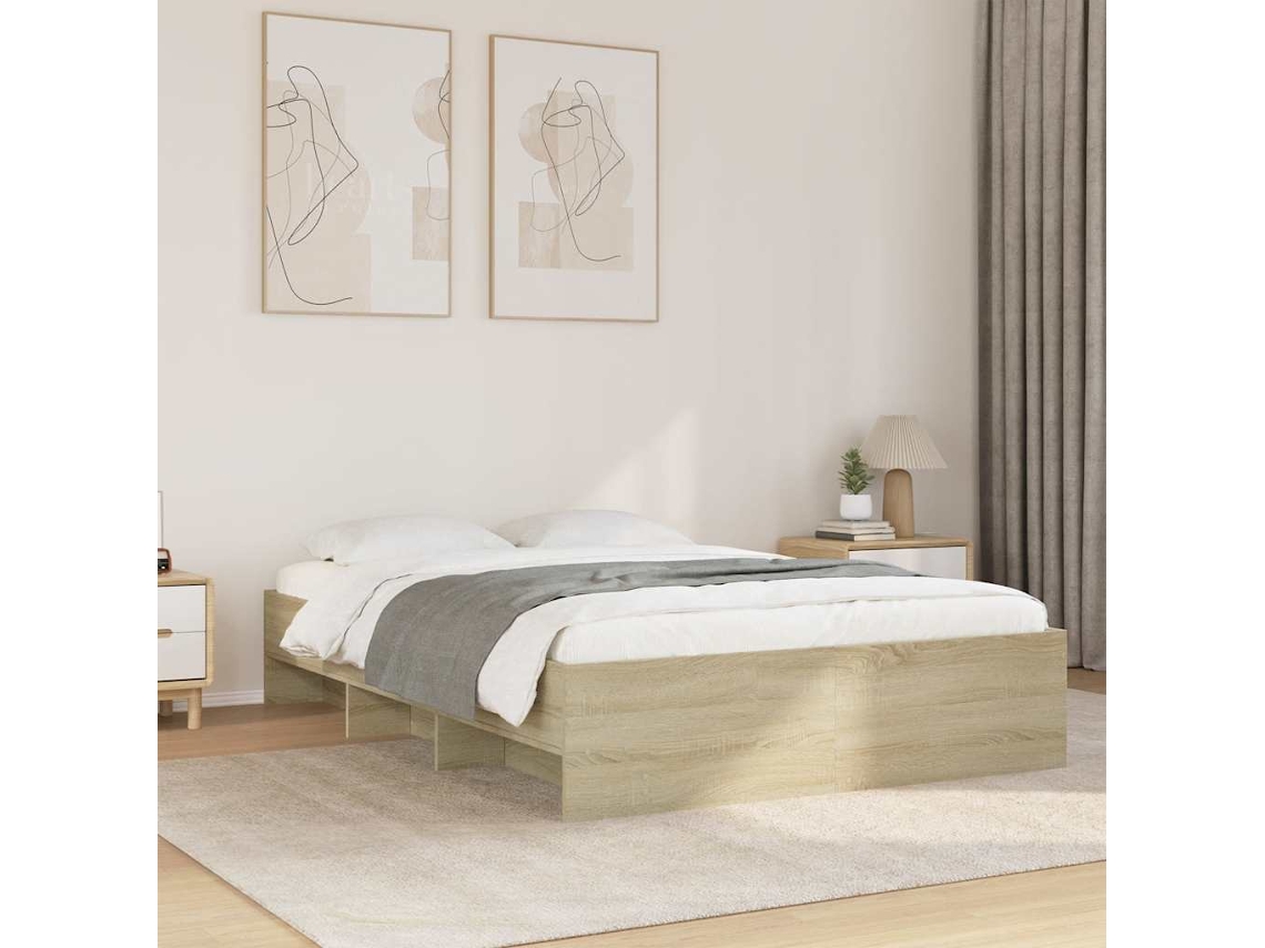 Vidaxl Estrutura Cama S/ Colchão Derivados De Madeira Carvalho Sonoma