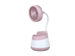Ventilador Mini Primerox USB Recarregável com Porta Lápis para Mesa, Escritório, Rosa