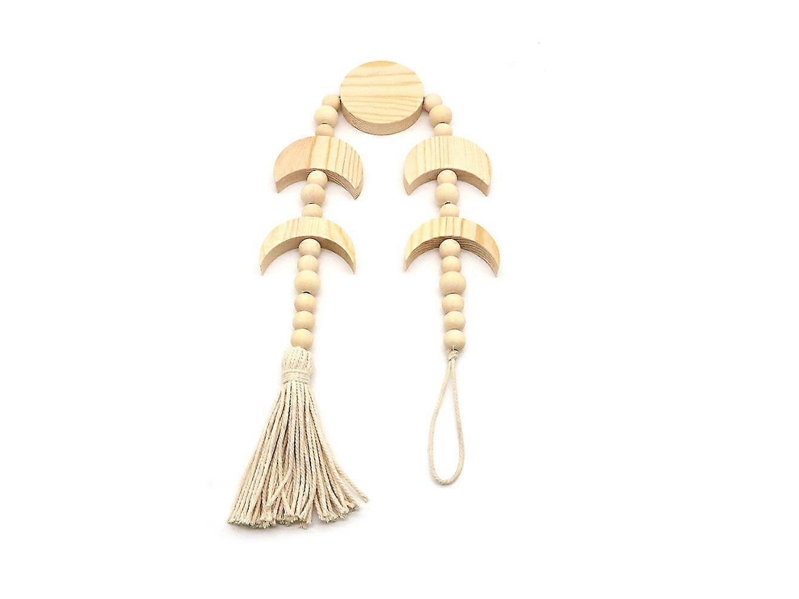 Rebe cuerda Mural Lunar com Macramé e Pérolas de Madeira para Decoração de Casa (bege)