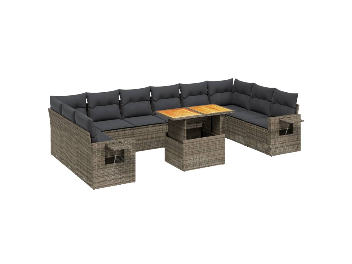 Conjunto de 11 Sofás de Jardim com Almofadões Vime Pe Cinzento MAISON EXCLUSIVE