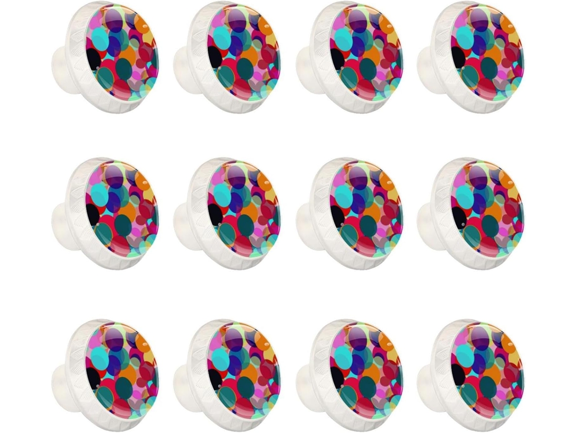 Puxadores E Botões Redondos Para Gavetas Armários, Conjunto De 12 Peças, Com Design Abstrato De Bolinhas Coloridas