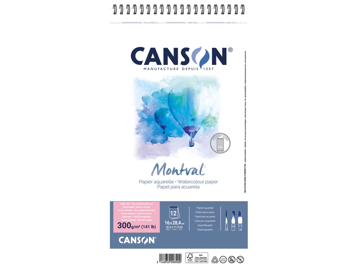 Bloco de Aquarela CANSON Montval 160 X 284 Mm 300 G/M²